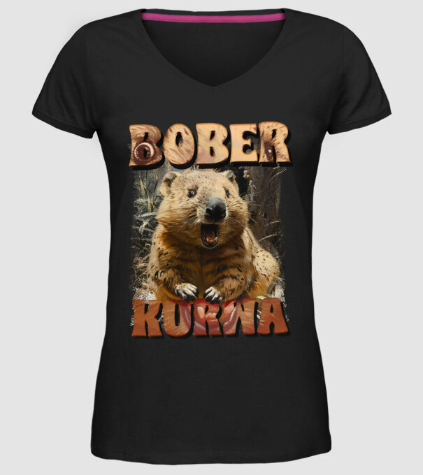 BOBER wombat model negru pe tricou