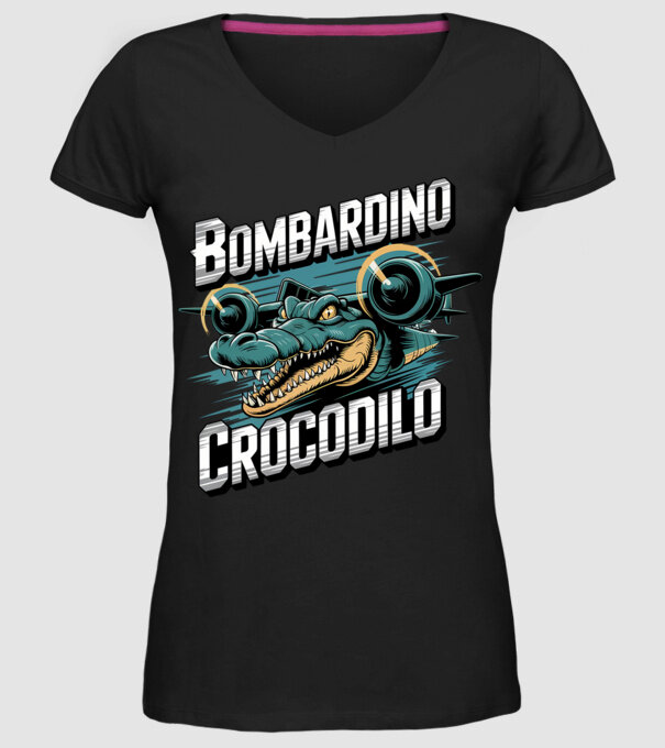 Bombardino Crocodilo 2 model negru pe tricou