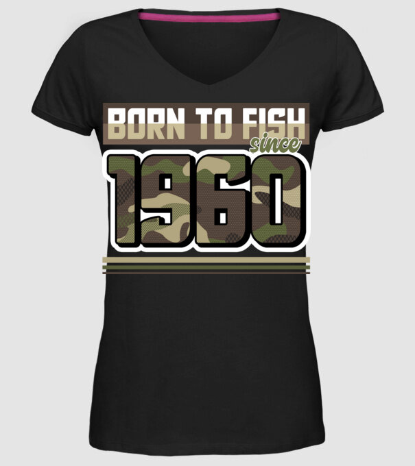 Born to fish since 1960 model negru pe tricou