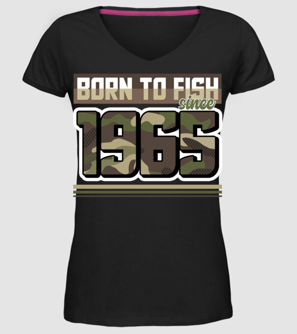 Born to fish since 1965 model negru pe tricou