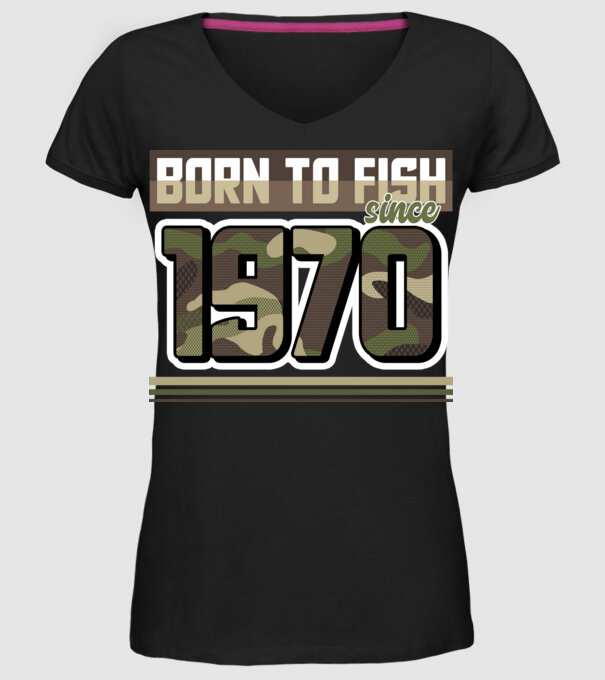 Born to fish since 1970 model negru pe tricou