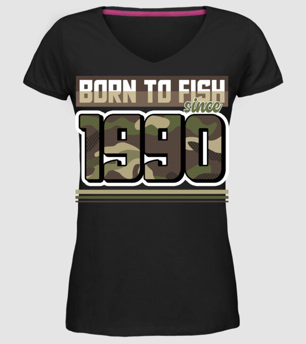 Born to fish since 1990 model negru pe tricou