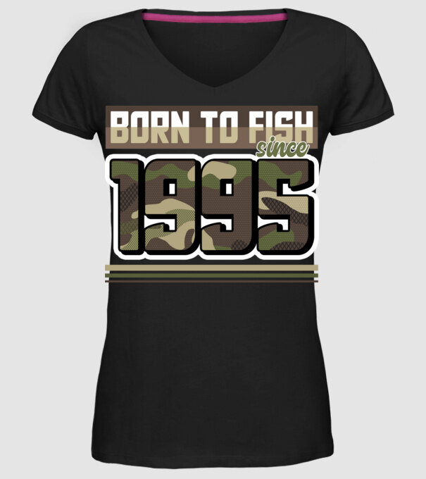 Born to fish since 1995 model negru pe tricou