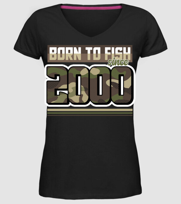 Born to fish since 2000 model negru pe tricou