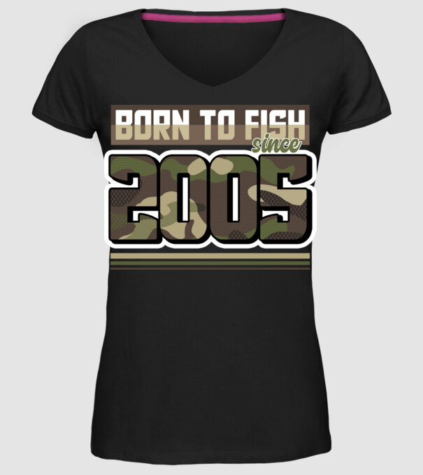 Born to fish since 2005 model negru pe tricou