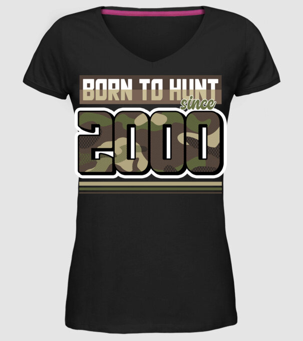 Born to hunt since 2000 model negru pe tricou