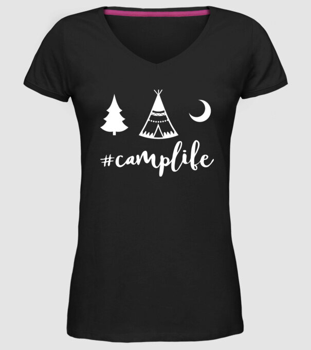 camplife model negru pe tricou