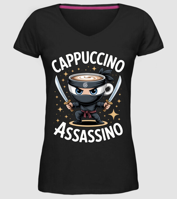 Cappuccino Assassino model negru pe tricou