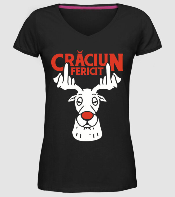 Căprioară de Crăciun antisocială model negru pe tricou
