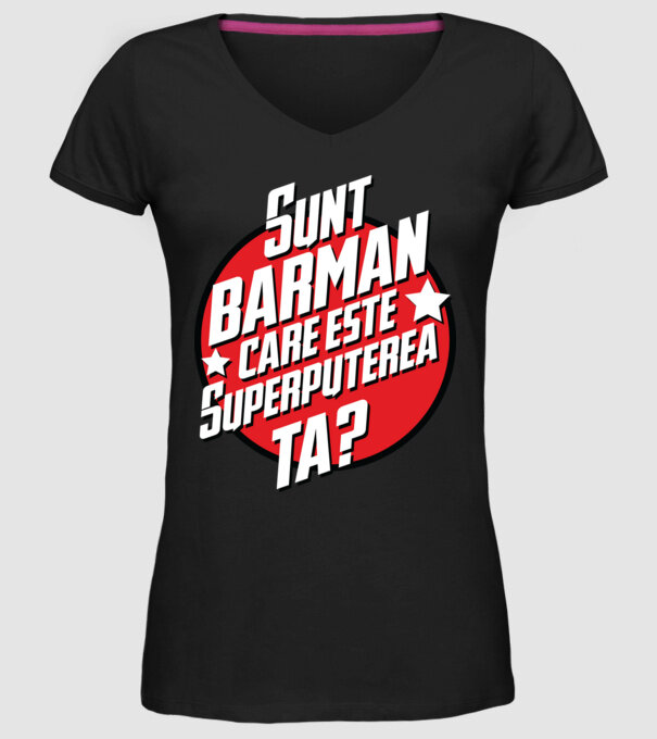 sunt barman, care este superputerea ta? model negru pe tricou