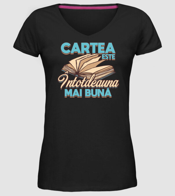 Cartea este ÎNTOTDEAUNA mai bună D7556260-01 model negru pe tricou