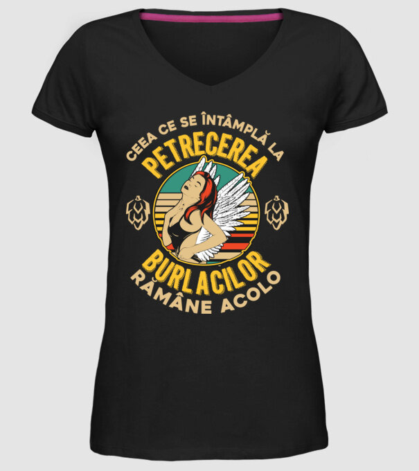 Ceea ce se întâmplă la petrecerea burlacilor rămâne la petrecerea burlacilor model negru pe tricou