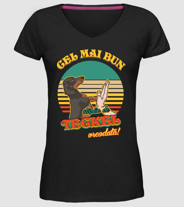Cel mai bun stăpân de teckel vreodată! model negru pe tricou