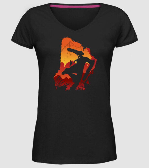 Chainsaw man silhouette model negru pe tricou