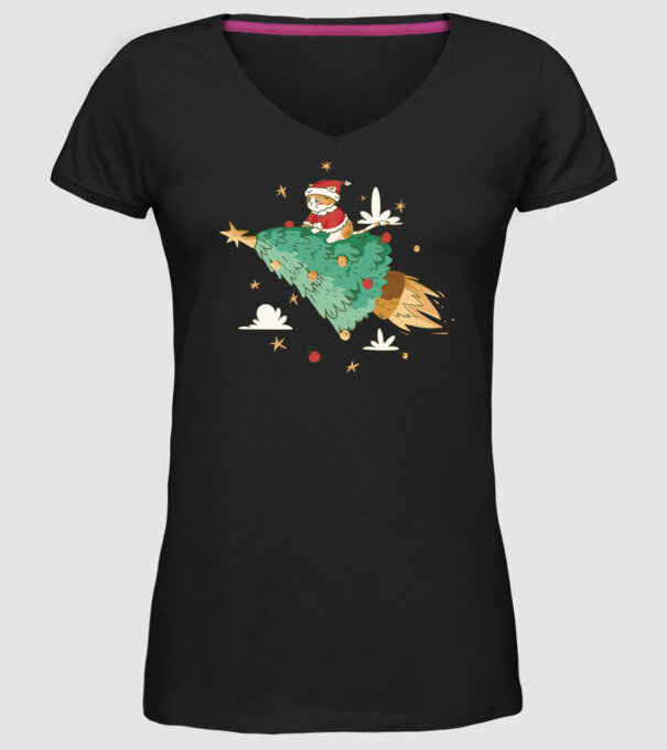 Christmas cat model negru pe tricou