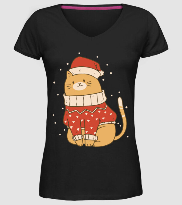 Christmas cat model negru pe tricou
