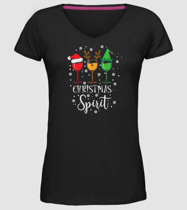 Christmas spirit wine model negru pe tricou