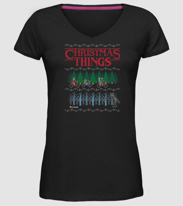 christmas things ugly sweater model negru pe tricou