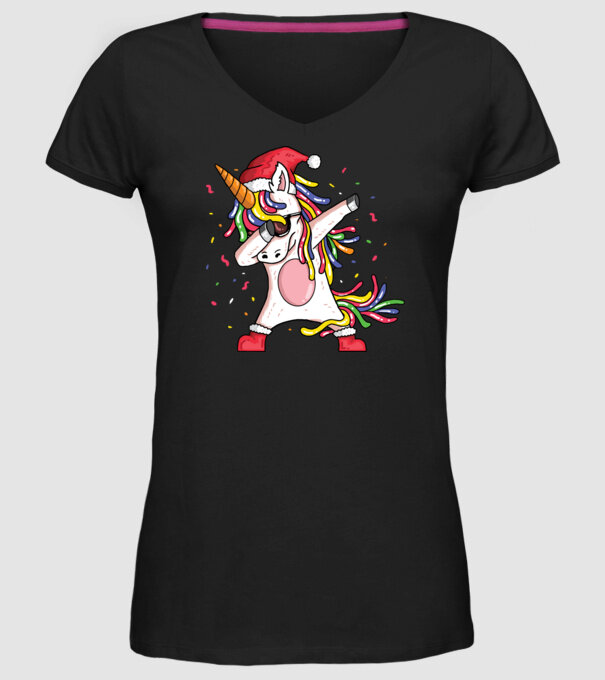 Christmas unicorn dab model negru pe tricou
