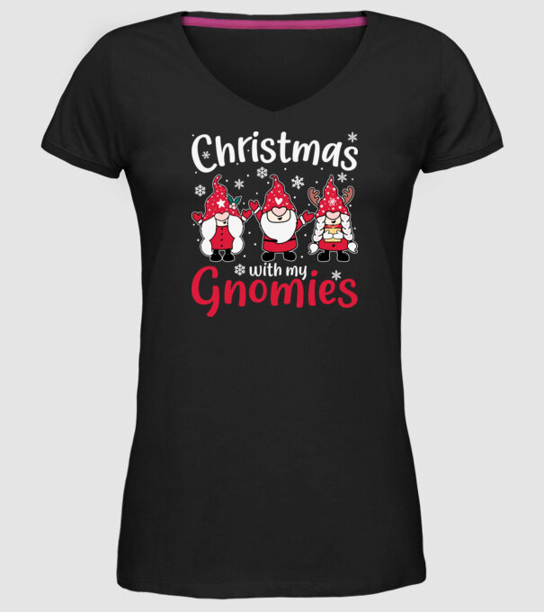 Christmas with my gnomies model negru pe tricou
