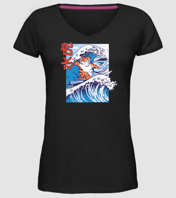 Chubby Surfer Tiger model negru pe tricou