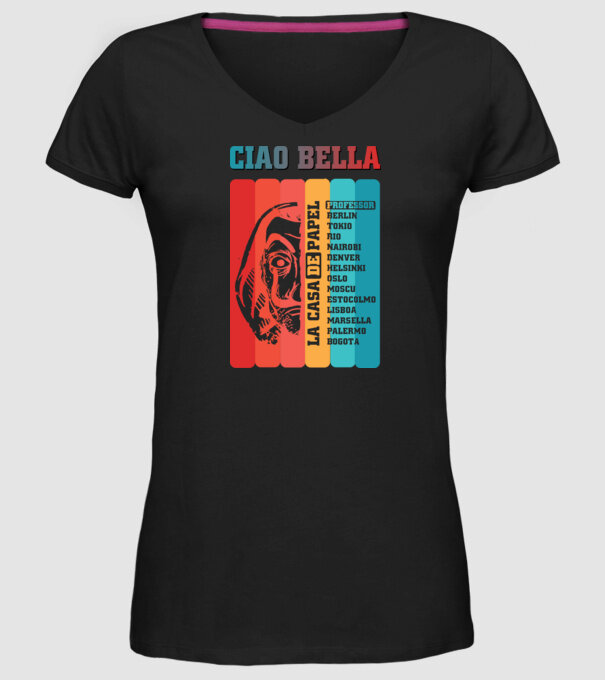 ciao bella retro model negru pe tricou