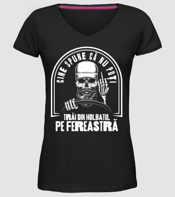 Cine spune că nu poți trăi din holbatul pe fereastră? model negru pe tricou