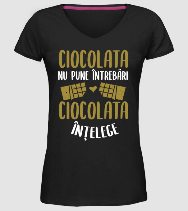ciocolata nu pune întrebări, ciocolata înțelege model negru pe tricou
