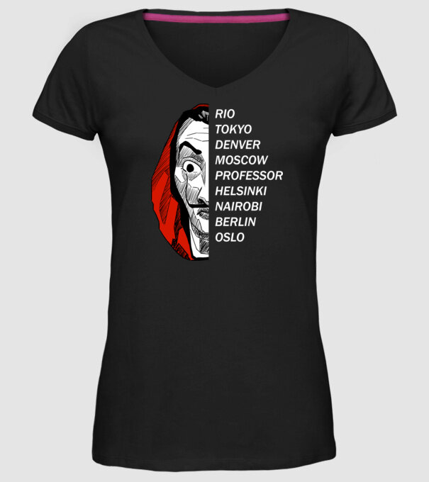 classic logo money heist model negru pe tricou