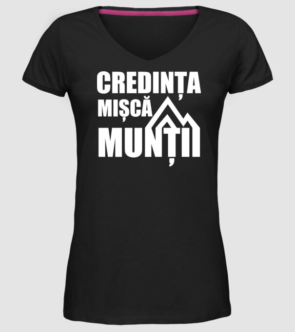 Credința mișcă munții model negru pe tricou
