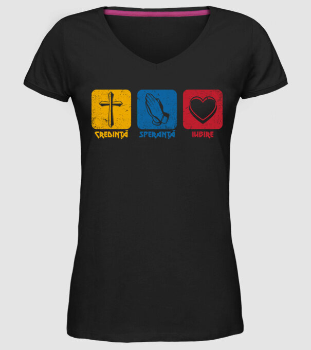 credință speranță iubire model negru pe tricou