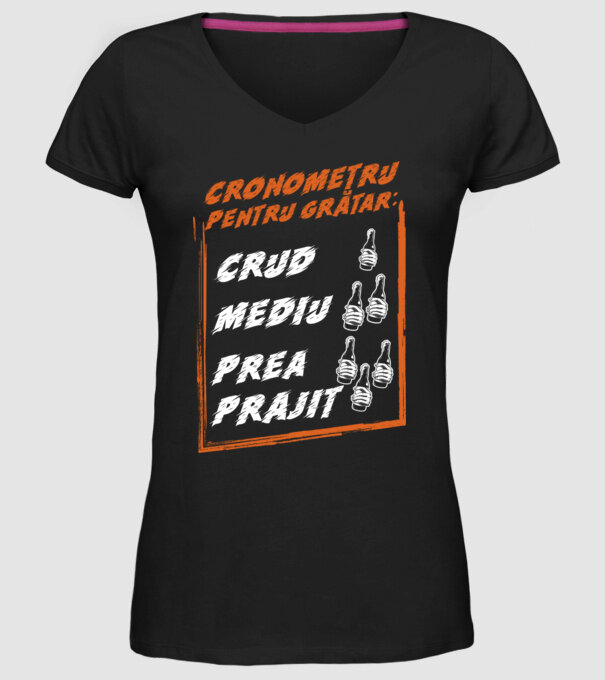 cronometru pentru grătar: crud, mediu, prea prăjit model negru pe tricou