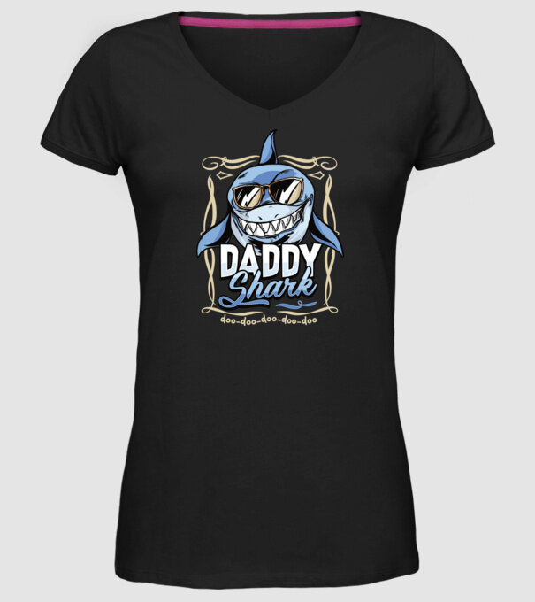 Daddy Shark model negru pe tricou