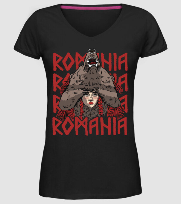 Dansul Ursului romania model negru pe tricou