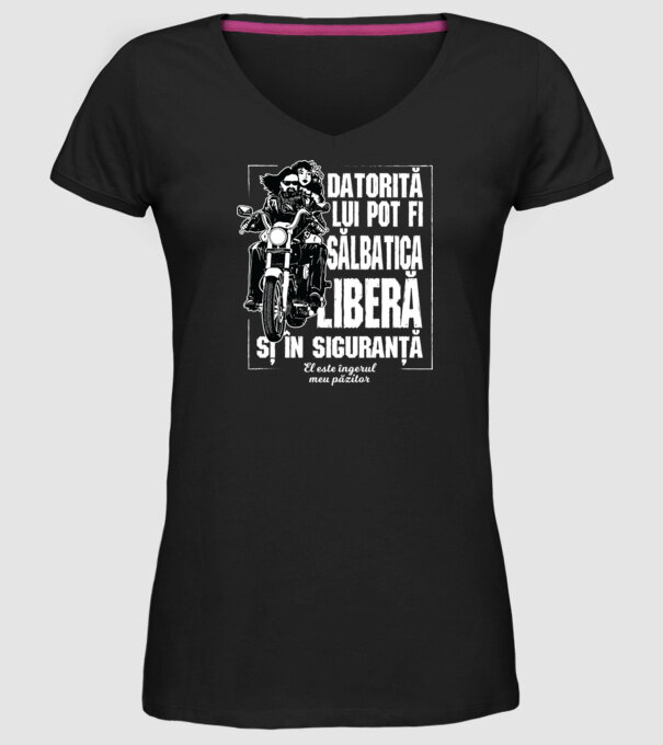 datorită ei pot fi sălbatic, liber și în siguranță - ea este îngerul meu păzitor model negru pe tricou
