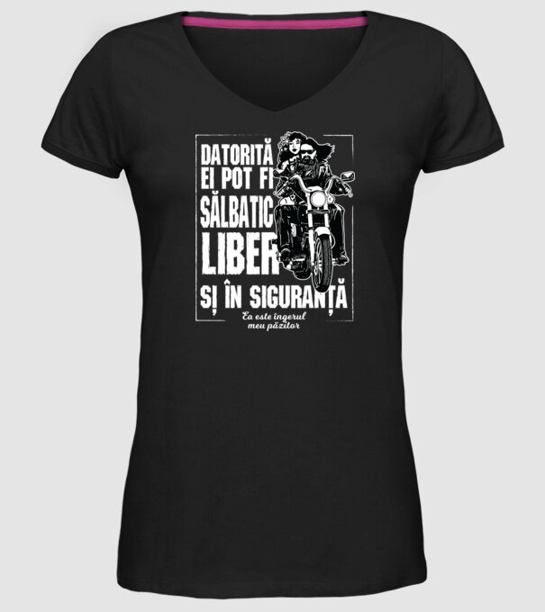 datorită ei pot fi sălbatic, liber și în siguranță - ea este îngerul meu păzitor model negru pe tricou