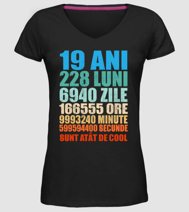 De 19 ani - luni - zile - ore - minute - secunde - sunt atât de cool model negru pe tricou