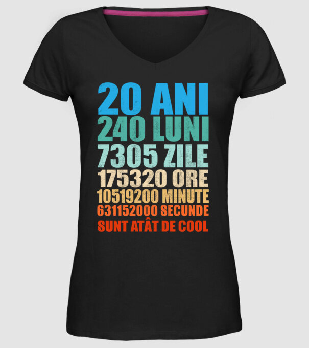 De 20 ani - luni - zile - ore - minute - secunde - sunt atât de cool model negru pe tricou