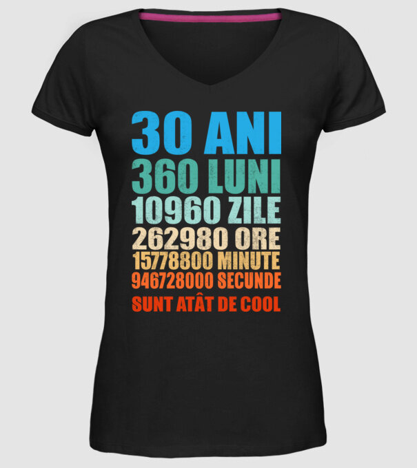 De 30 ani - luni - zile - ore - minute - secunde - sunt atât de cool model negru pe tricou