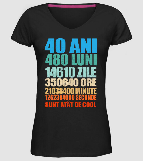 De 40 ani - luni - zile - ore - minute - secunde - sunt atât de cool model negru pe tricou