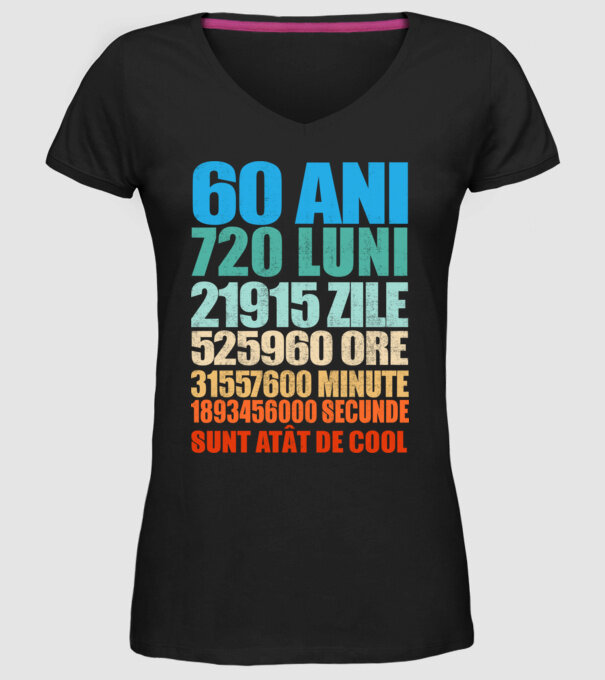 De 60 ani - luni - zile - ore - minute - secunde - sunt atât de cool model negru pe tricou