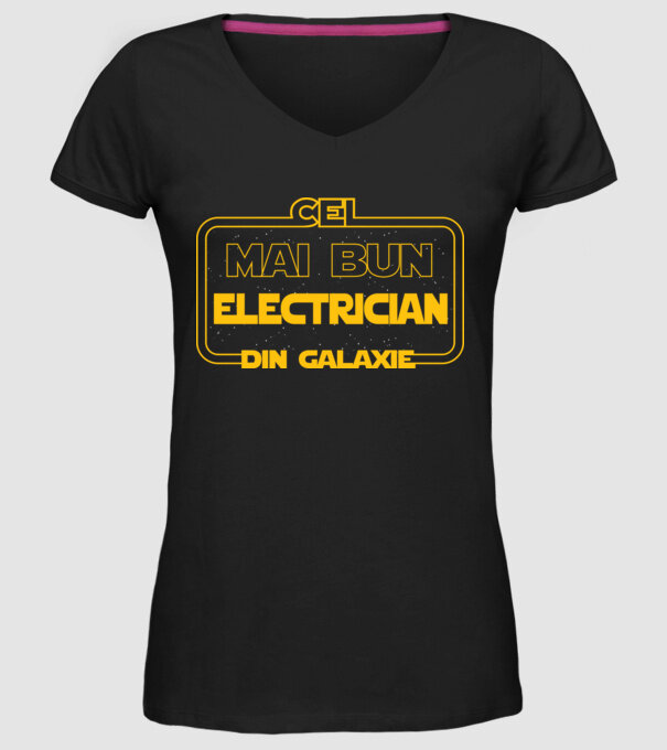 Cel mai bun electrician din galaxie model negru pe tricou