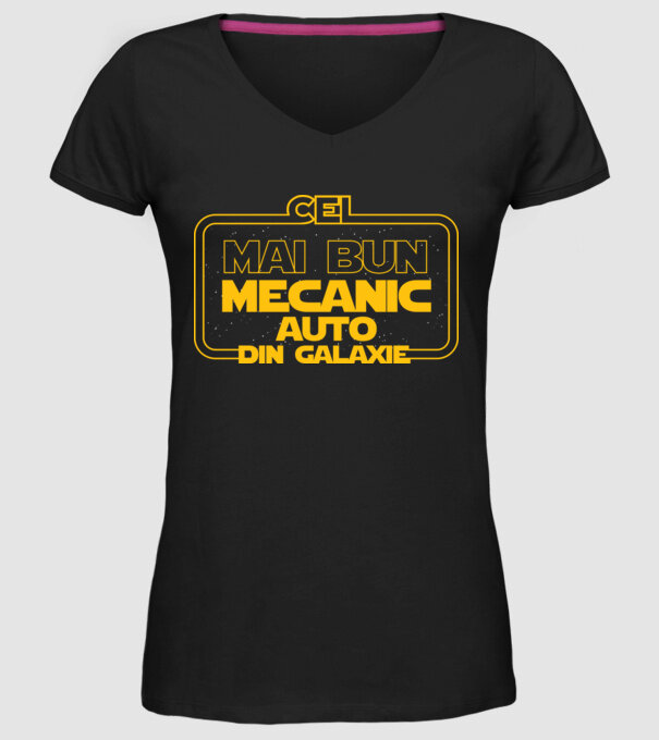 Cel mai bun mecanic auto din galaxie model negru pe tricou
