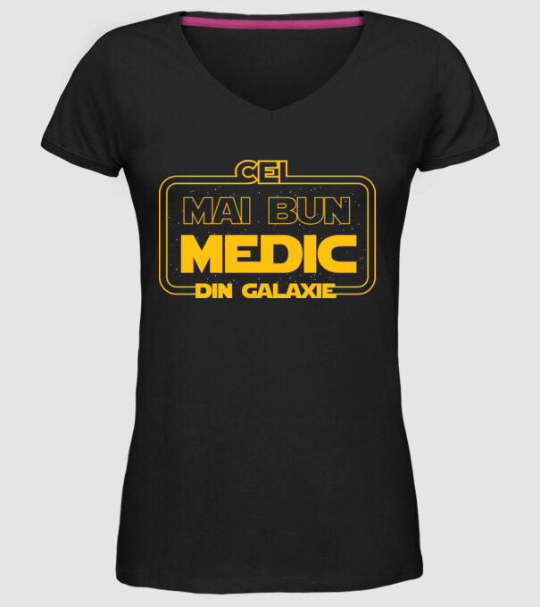 Cel mai bun medic din galaxie model negru pe tricou