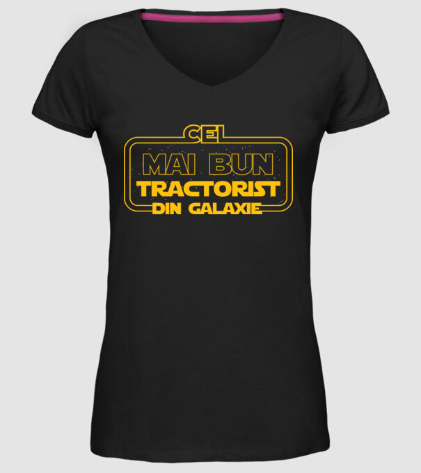 Cel mai bun tractorist din galaxie model negru pe tricou