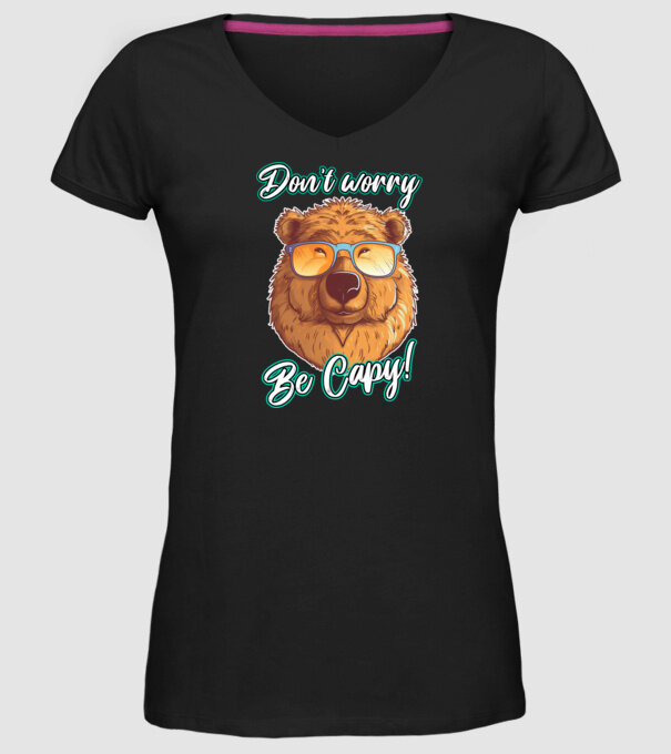 Don't worry be Capy model negru pe tricou