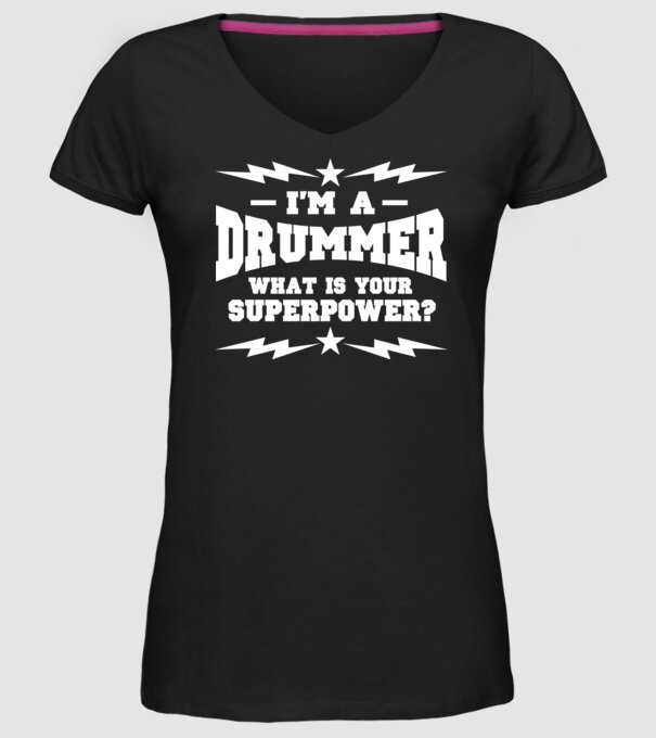Drummer Superpower model negru pe tricou