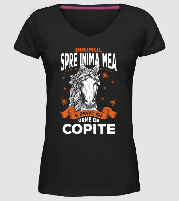 drumul spre inima mea e pavat cu urme de copite model negru pe tricou
