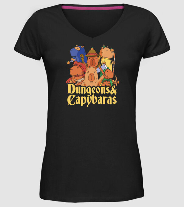 Dungeons and Capybaras model negru pe tricou