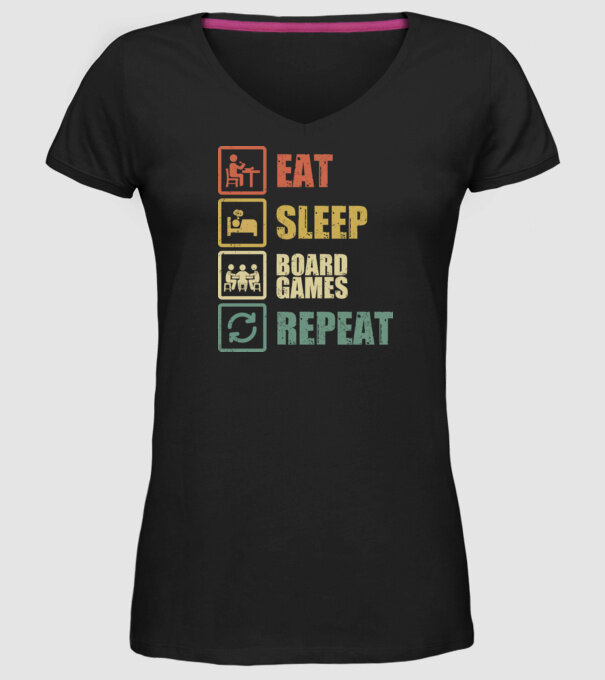 eat sleep Board Games repeat model negru pe tricou